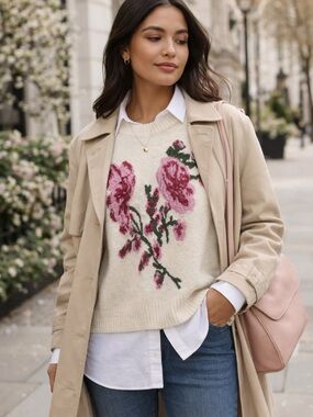 Ted Baker NWT Cream Ivory Floral Sweater Medium Luxury